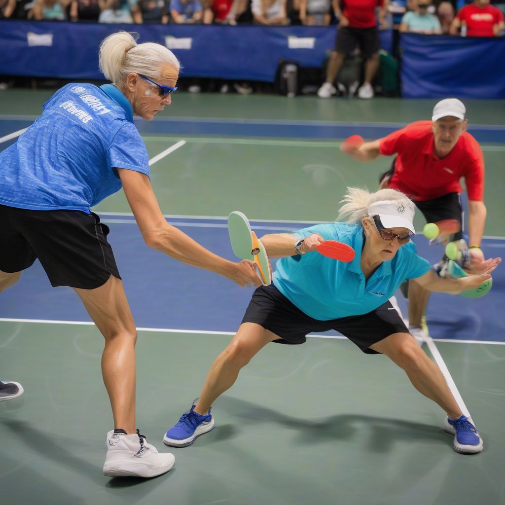 Pickleball Players Competing Fiercely in a Tournament