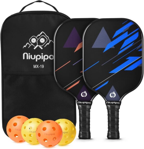 niupipo Pickleball Paddles Set of 2, USAPA Approved Lightweight Pickleball Rackets, Durable Fiberglass Pickleball Paddles Set with Polypropylene Honeycomb Core