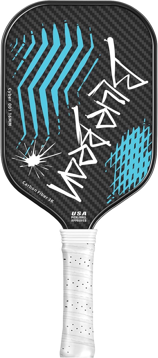 Pickleball Paddles, USAPA Approved, 3K Raw Carbon Fiber Pickleball Paddle with a 16MM Polymer Honeycomb Core Provides Higher Grit&Spin, Engineered for Players Intermediate and Above, BlueBean