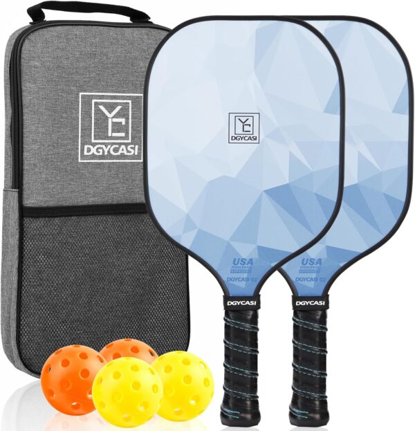 Pickleball Paddles Set of 2, USAPA Approved, Fiberglass Surface (CHS), Polypropylene Honeycomb Core, Anti-Slip Sweat-Absorbing Grip, 2 Outdoor Pickleball, 2 Indoor Pickleball, Portable Carry Bag