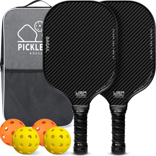 BAGAIL Pickleball Paddles, USAPA Approved Fiberglass Surface Pickleball Set, Lightweight Pickle Ball Rackets with 4 Balls, 1 Bag, Designed in California for Traction and Stability