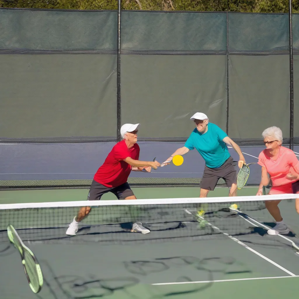 Pickleball Players Volleying at the Net